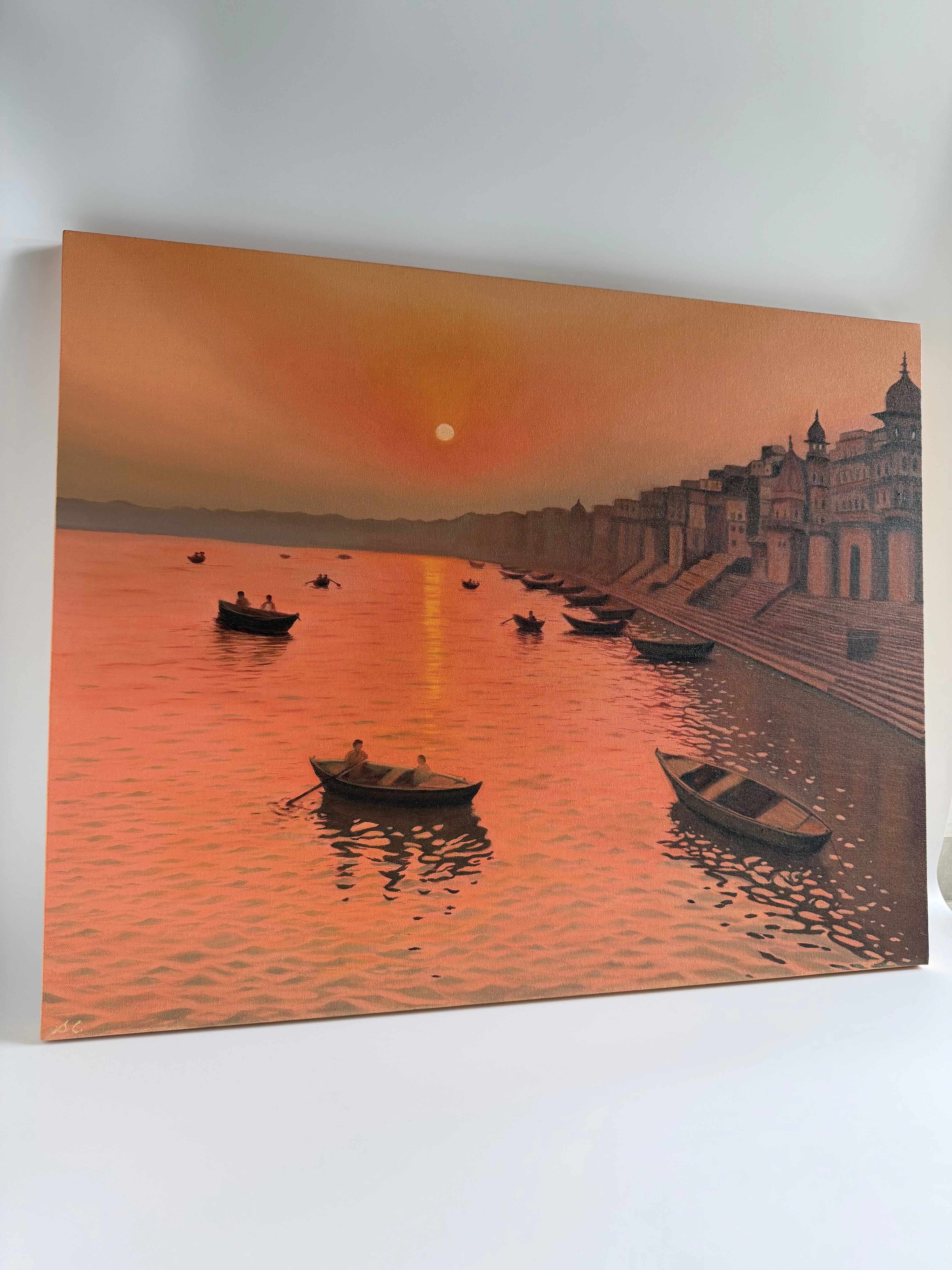 Varanasi Sunrise — Original Banaras Ghat Oil Painting