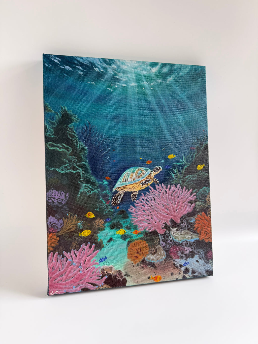 Original Sea Turtle Painting — Underwater Ocean Oil Art