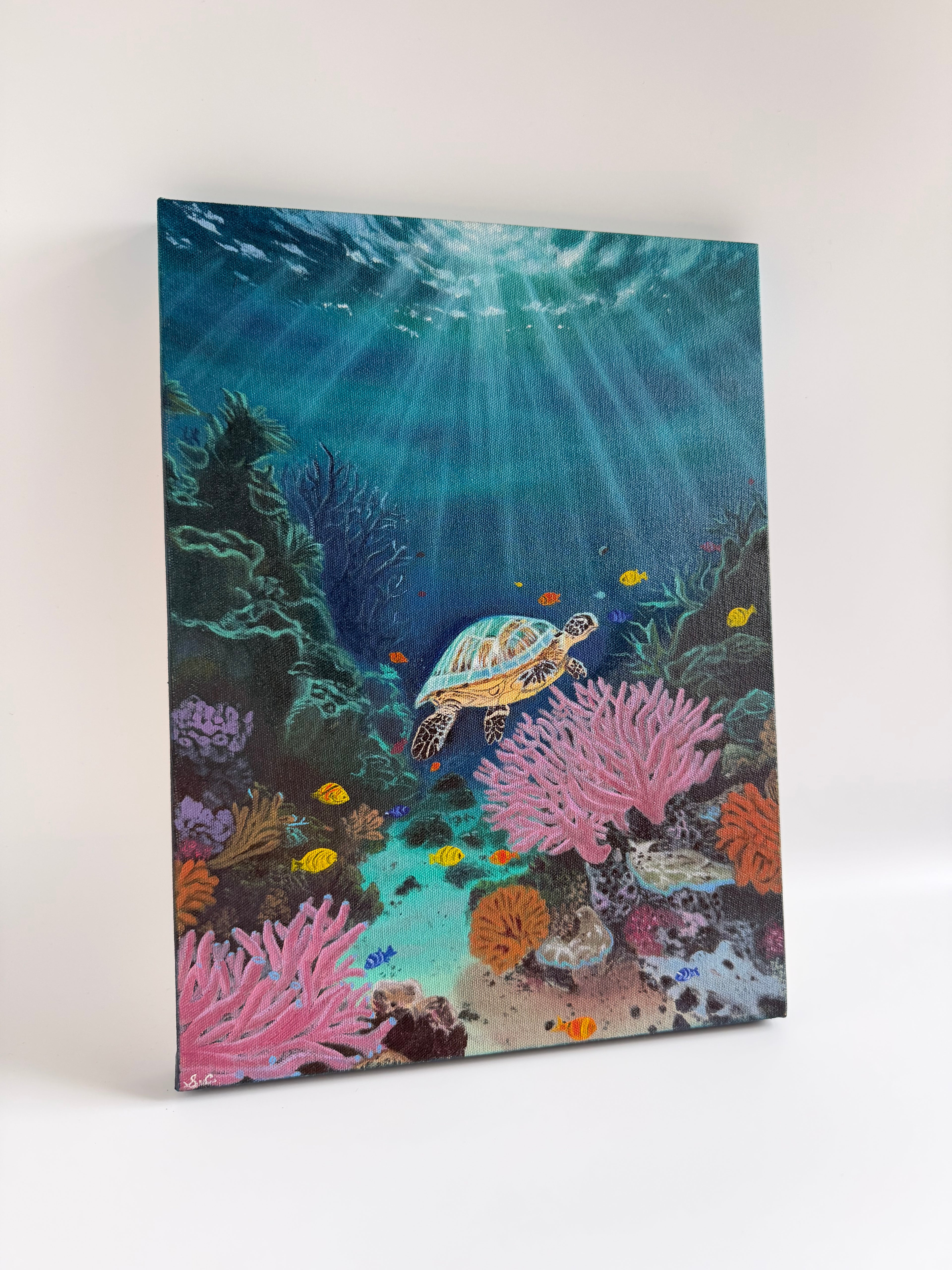 Original Sea Turtle Painting — Underwater Ocean Oil Art