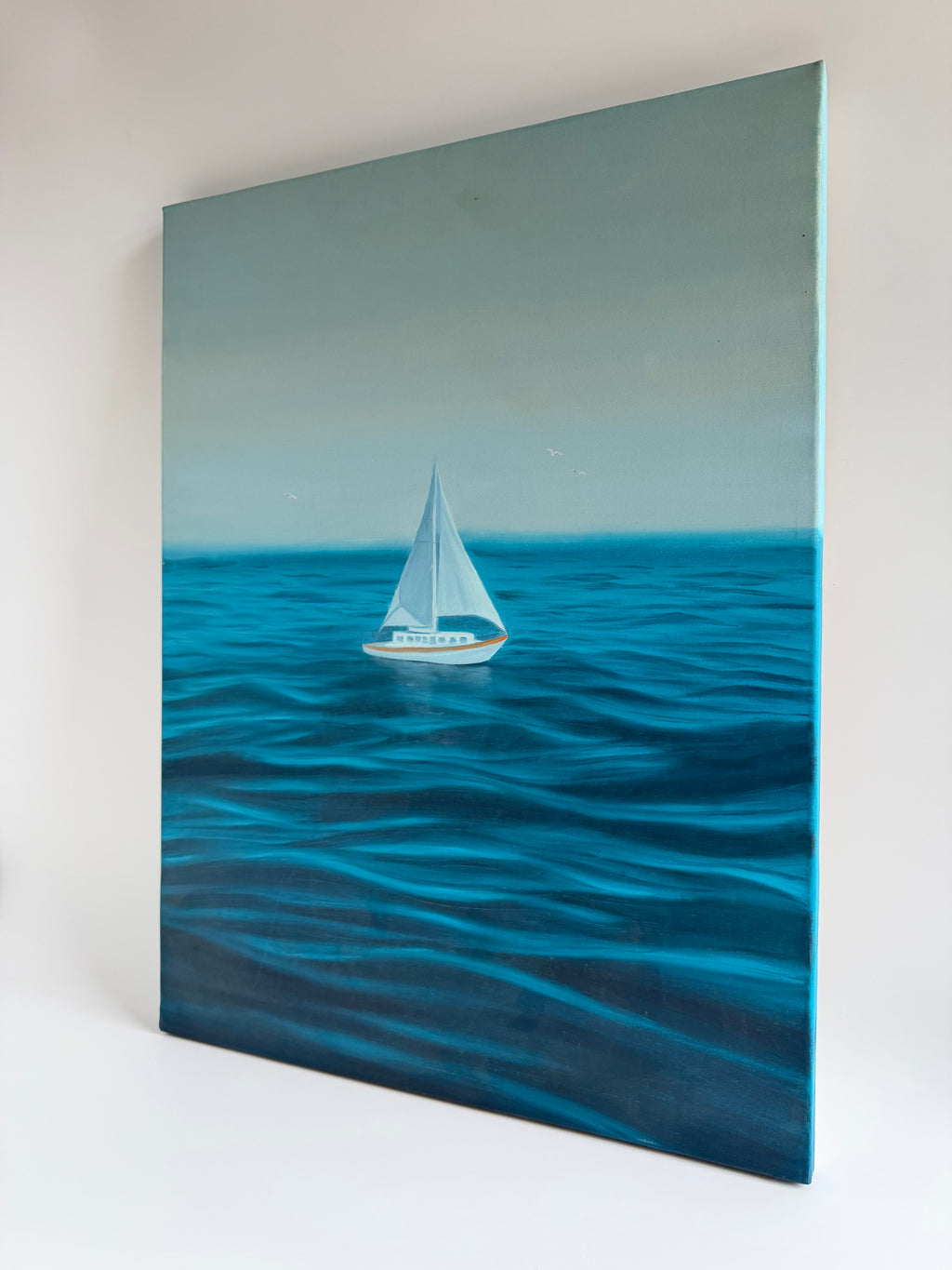 Original Sailboat Painting — Turquoise Ocean Oil on Canvas