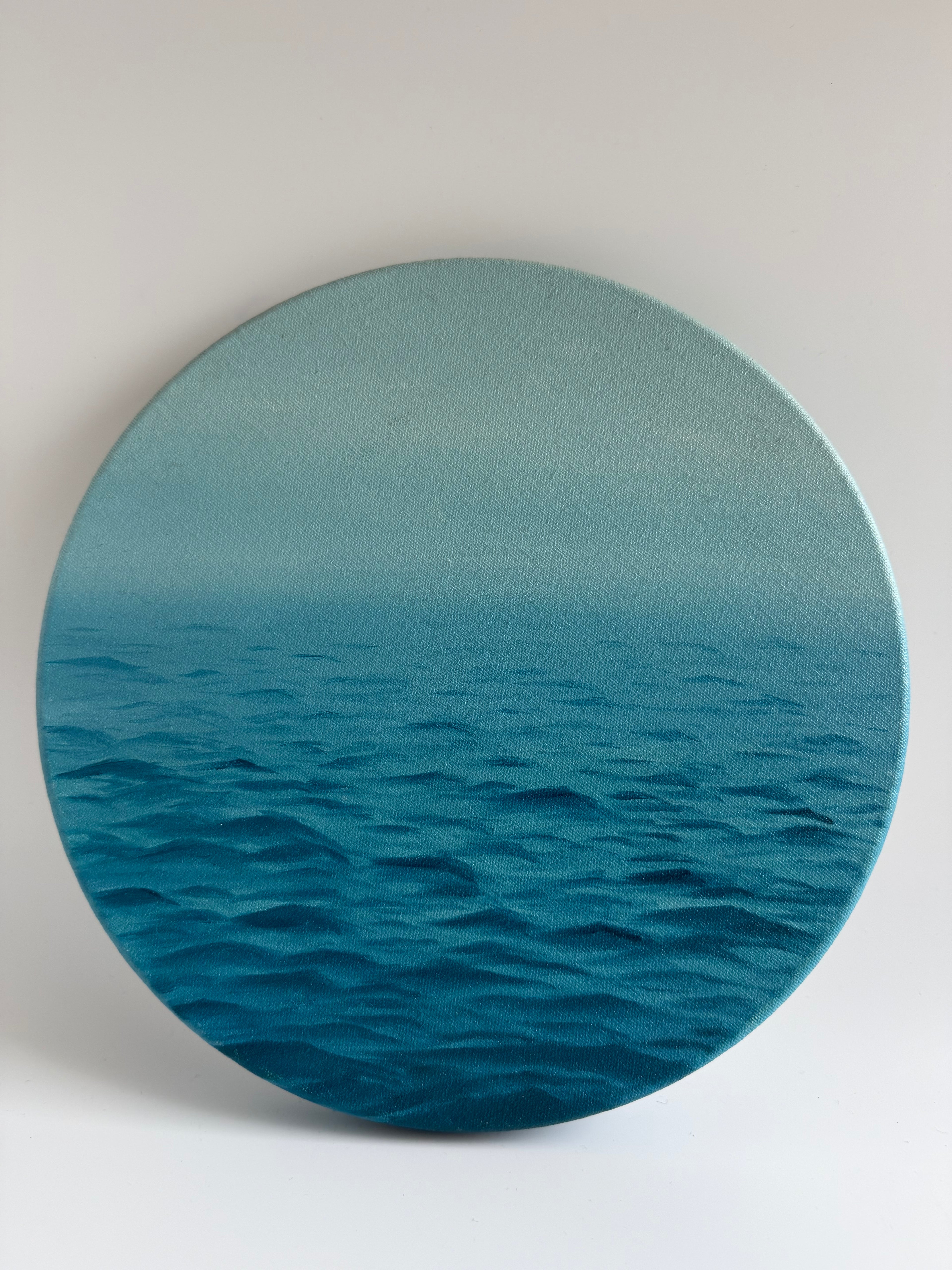 Original Round Ocean Oil Painting | Coastal Beach Wall Art