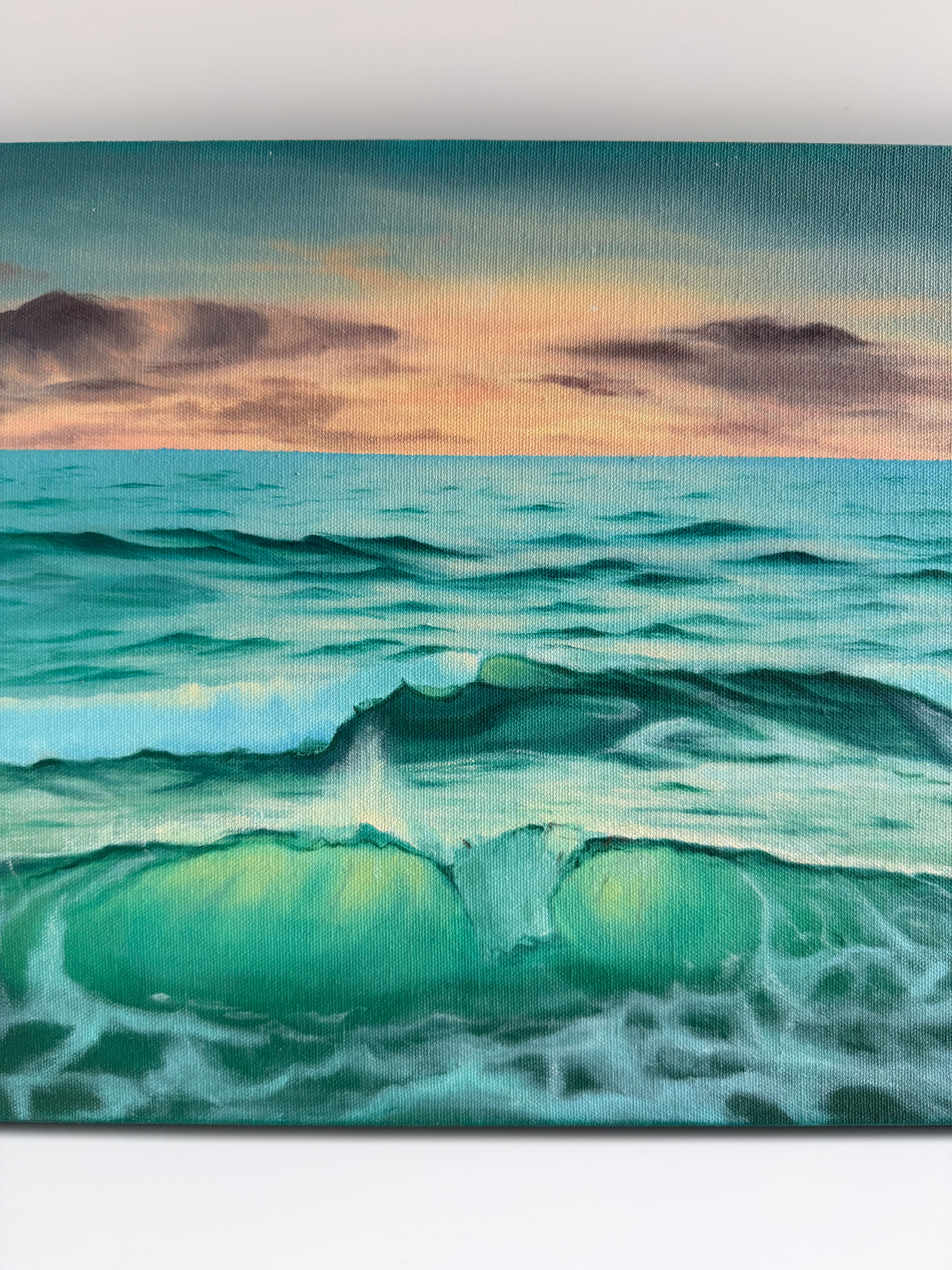 Emerald Seaglow — Original Panoramic Beach Sunset Painting